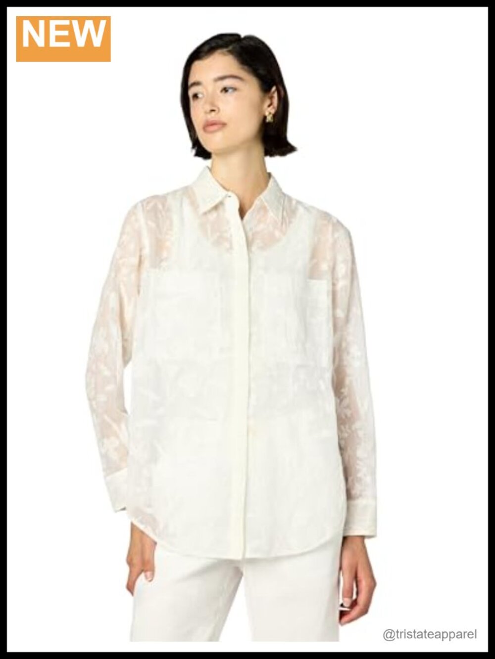 Sheer Floral Button Down Shirt - Long Sleeve Blouse